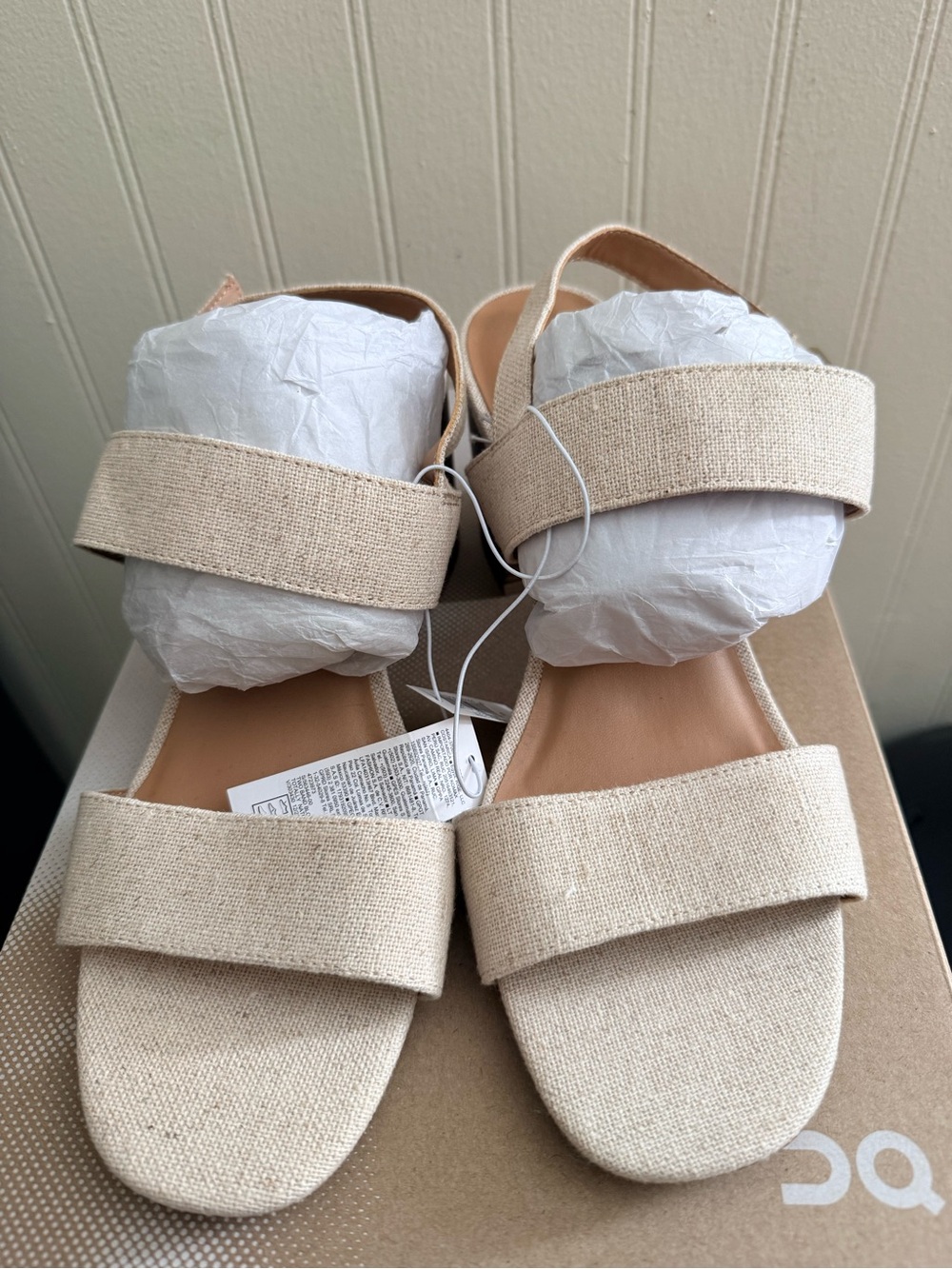 Women's Beige Linen Strap Sandals